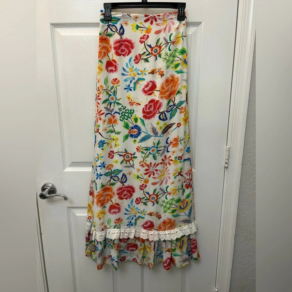 All Things Mochi Clara Skirt Maxi White Floral Silk Ruffle Lace Xs — image 5 of 8